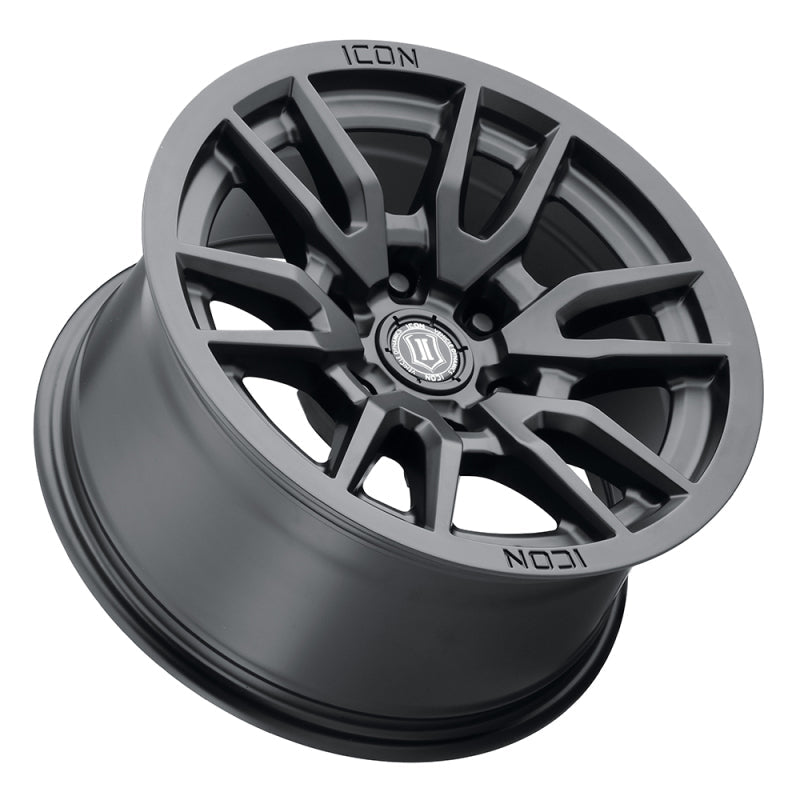 Icon Vector 6 17x8.5 6x120 0mm Offset 4.75in BS 67mm Bore Satin Black Wheel - Mammoth Racing -