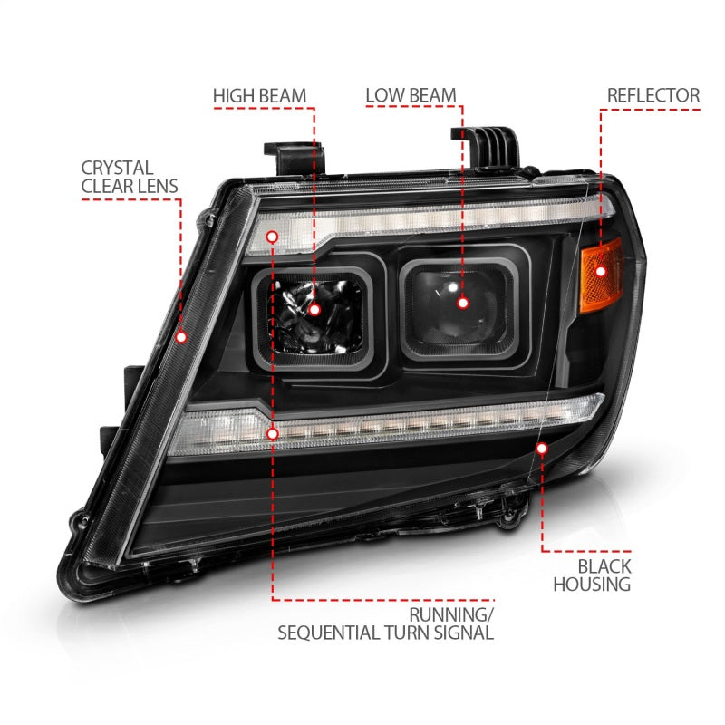ANZO 09-20 Nissan Frontier Black Projector Plank Style DRL w/ Switchback & Sequential LED DRL - Mammoth Racing -