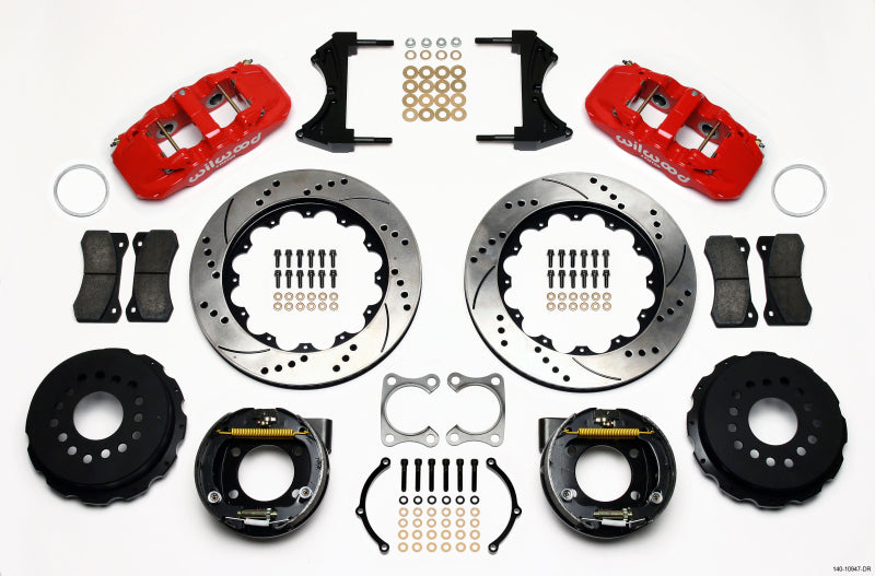 Wilwood Aero4 Rear P-Brake Kit 14.00in Drilled Red Big Ford Old Style 2.36in Offset - Mammoth Racing -