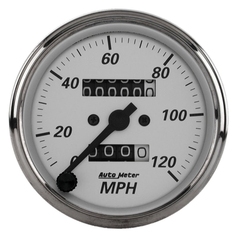 Autometer 3-1/8in Silver Bezel/White Face 120mph Mechanical In-Dash Tacho/Speedometer w/ Trip Gauge - My Store