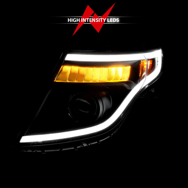 ANZO 11-15 Ford Explorer (w/Factory Halogen HL Only) Projector Headlights w/Light Bar Black Housing - Mammoth Racing -