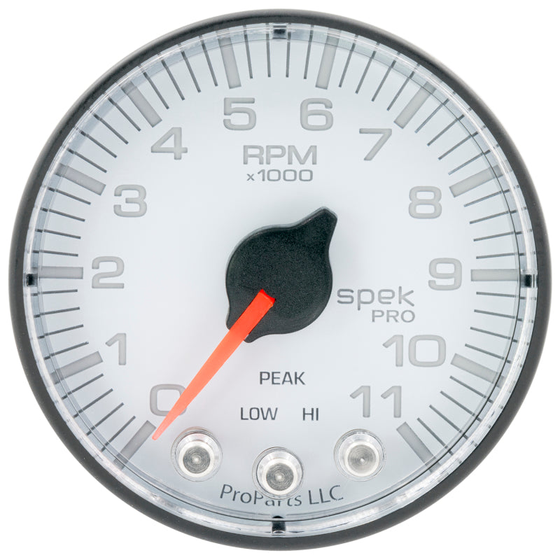 Autometer Spek-Pro Gauge Tach 2 1/16in 11K Rpm W/ Shift Light & Peak Mem Wht/Blk - My Store
