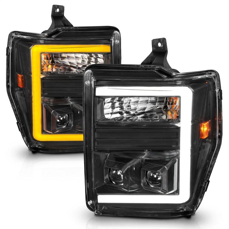 ANZO 08-10 Ford F-250 - F-550 Super Duty Projector Headlights w/ Light Bar Switchback Black Housing - Mammoth Racing -