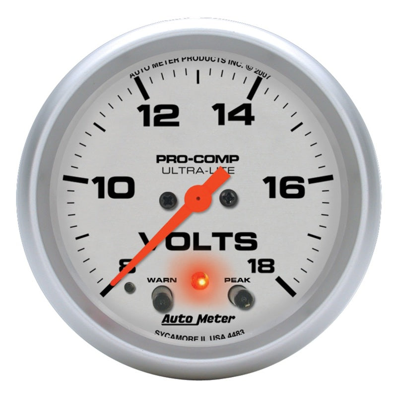Autometer Ultra-Lite 2 5/8in 18V Voltmeter w/ Peak & Warn - My Store