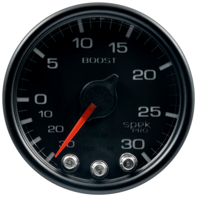 Autometer Spek-Pro Gauge Vac/Boost 2 1/16in 30Inhg-30psi Stepper Motor W/Peak & Warn Black/Black - My Store