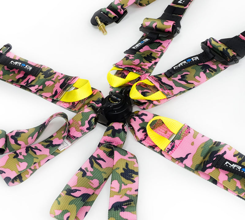 NRG FIA 6pt 2in. Shoulder Belt for HANS Device/ Rotary Cam Lock Buckle/ 3in. Waist Belt - Pink Camo - My Store