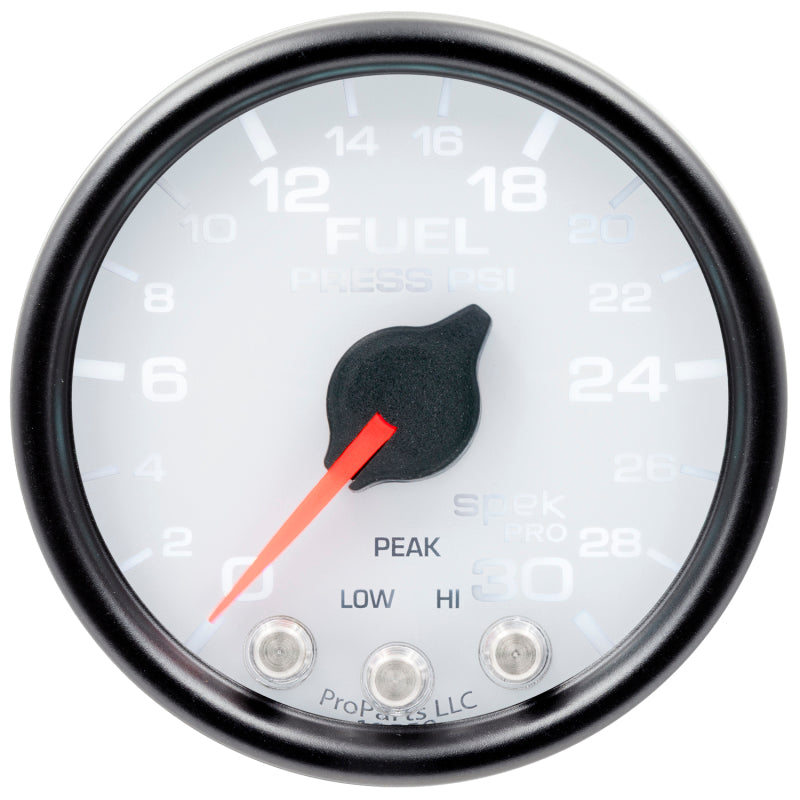 Autometer Spek-Pro Gauge Fuel Press 2 1/16in 30psi Stepper Motor W/Peak & Warn Wht/Blk - My Store