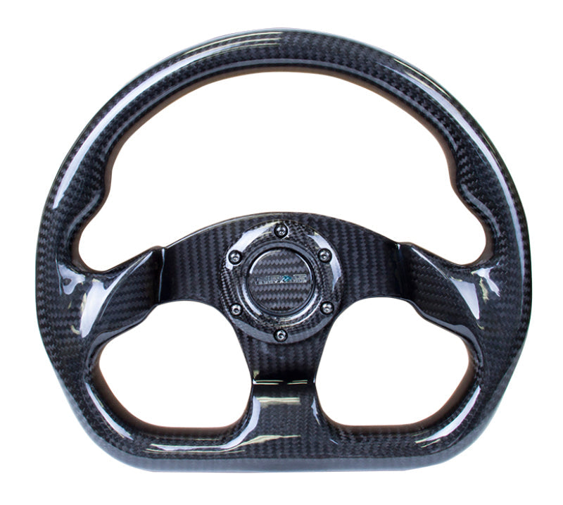 NRG Carbon Fiber Steering Wheel (320mm) Flat Bottom w/Shiny Black Carbon - My Store