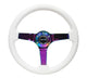 NRG Reinforced Steering Wheel (350mm / 3in. Deep) Classic White w/4mm Neochrome Solid 3-Spoke - My Store