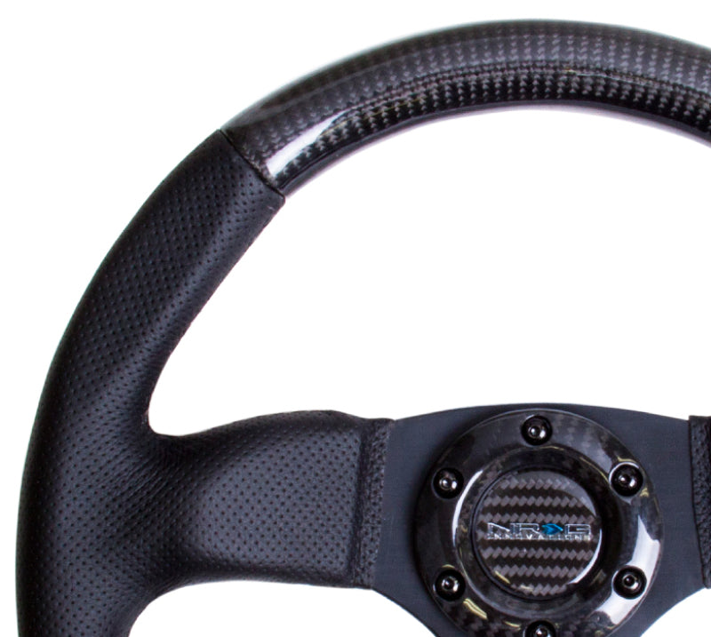 NRG Carbon Fiber Steering Wheel (320mm) Flat Bottom & Leather Trim w/Black Stitching - My Store