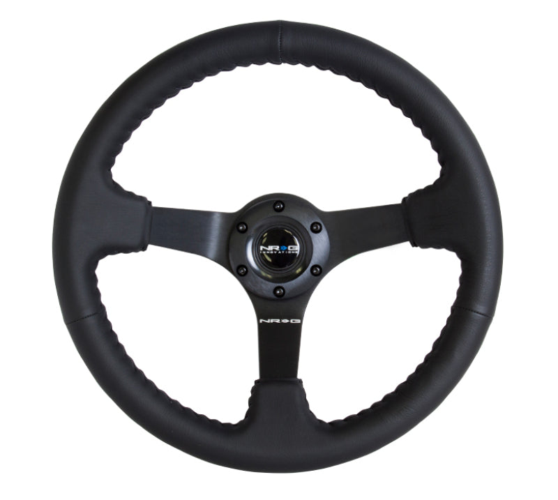 NRG Reinforced Steering Wheel (350mm / 3in. Deep) Bk Leather w/Bk BBall Stitch (Odi Bakchis Edition) - My Store