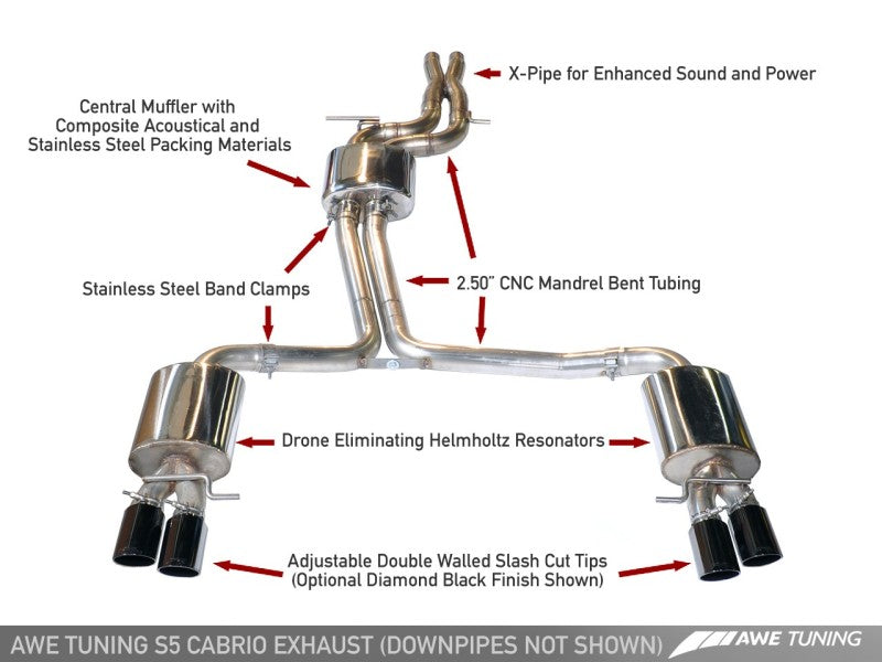 AWE Tuning Audi B8 / B8.5 S5 Cabrio Touring Edition Exhaust - Non-Resonated - Chrome Silver Tips - Mammoth Racing -