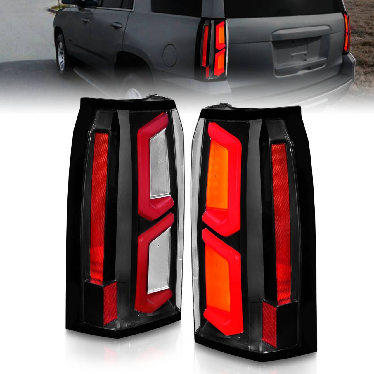 ANZO 2015-2020 Chevrolet Tahoe LED Tail Lights w/ Light Bar Black Housing Clear Lens - Mammoth Racing -