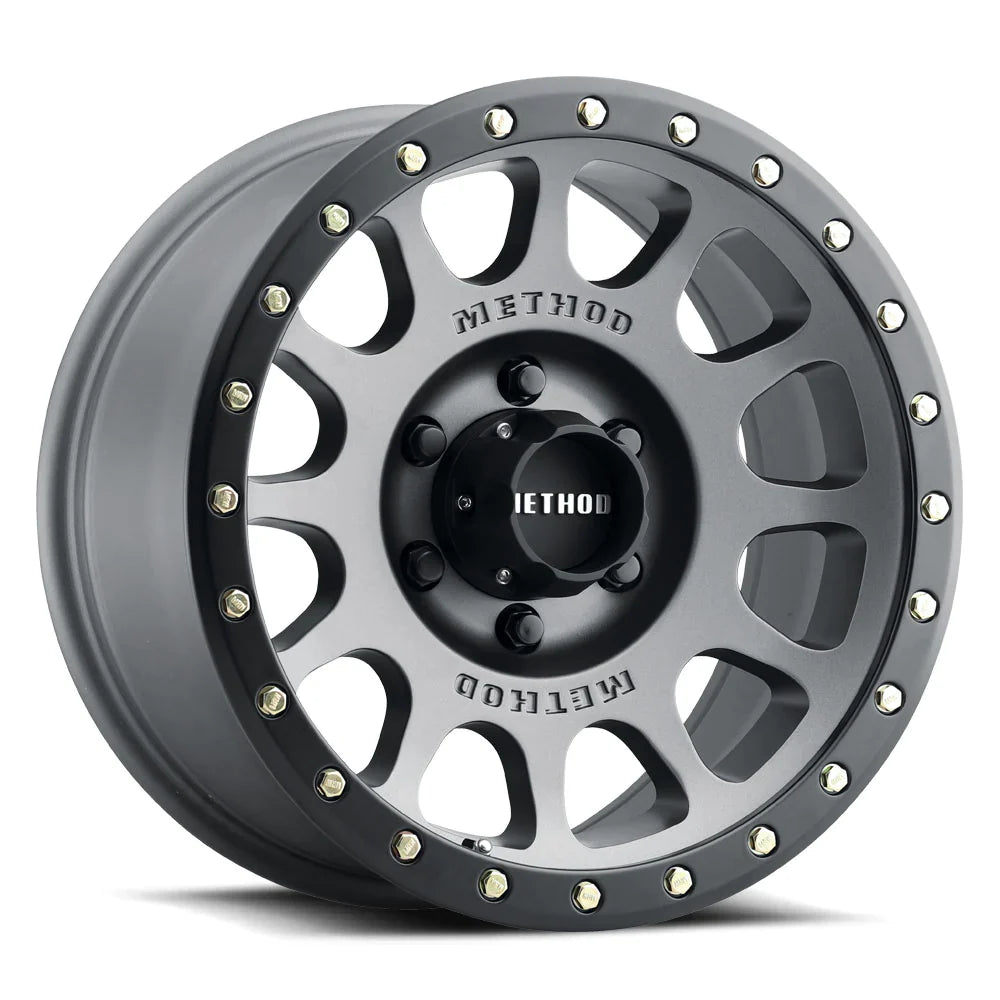 Method Mr305 NV 17x8.5 / 0mm Offset / 5x5 BP / 94mm CB / Titanium - Matte Black Lip Wheel - Mammoth Racing -