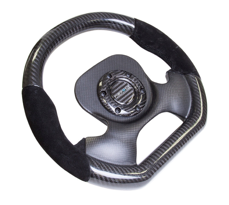 NRG Carbon Fiber Steering Wheel (320mm) CF Center Plate & Two-Tone Carbon w/Suede Trim Handles - My Store