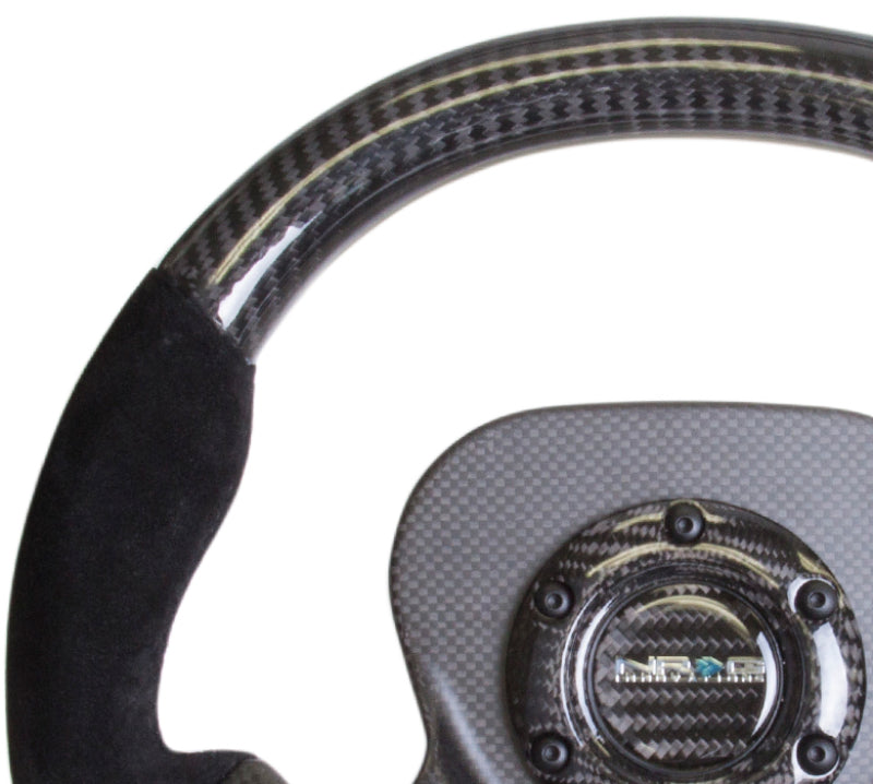 NRG Carbon Fiber Steering Wheel (320mm) CF Center Plate & Two-Tone Carbon w/Suede Trim Handles - My Store