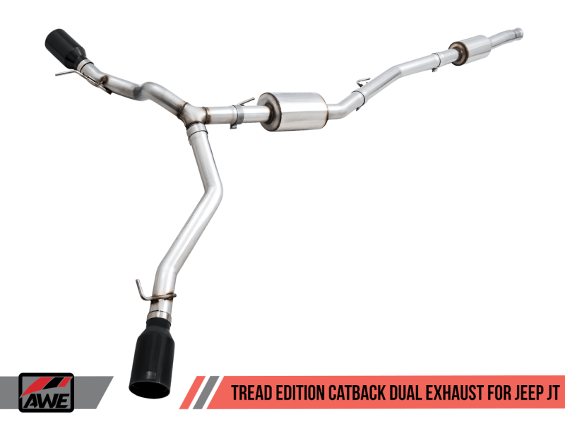 AWE Tuning 20-21 Jeep Gladiator JT 3.6L Tread Edition Cat-Back Dual Exhaust - Diamond Black Tip - My Store