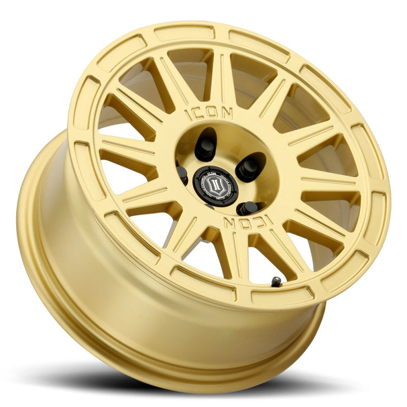 Icon Ricochet 15x7 5x100 15mm Offset 4.6in BS 56.1mm Bore Gloss Gold Wheel - Mammoth Racing -