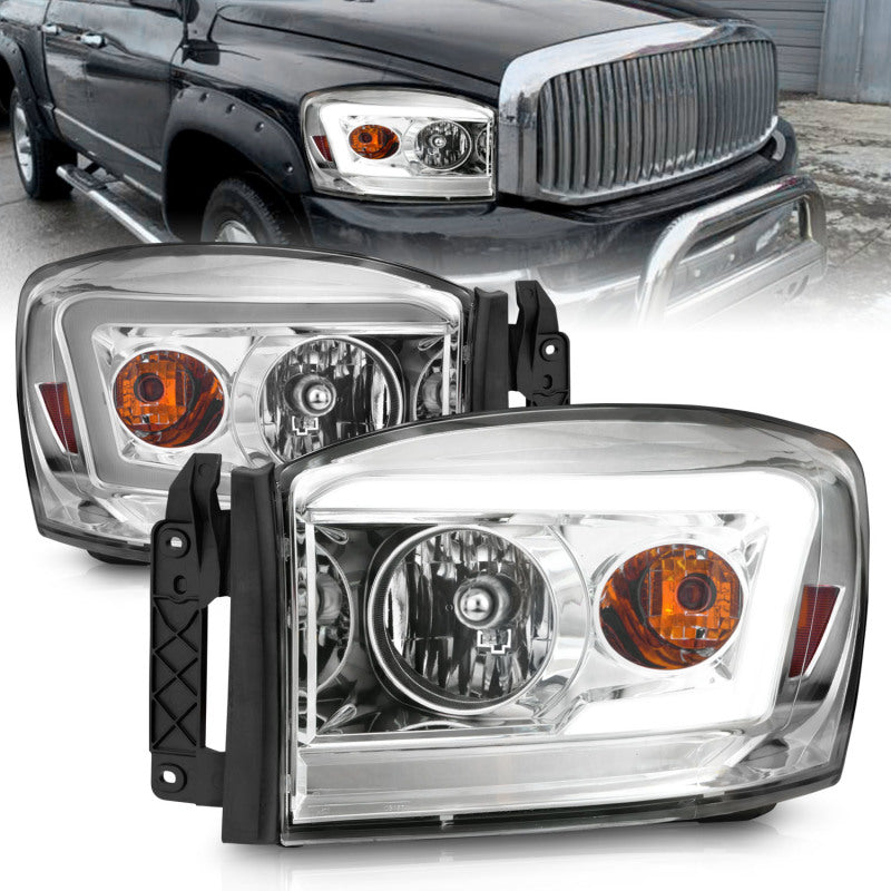 Anzo 06-09 Dodge RAM 1500/2500/3500 Headlights Chrome Housing/Clear Lens (w/ Light Bars) - Mammoth Racing -