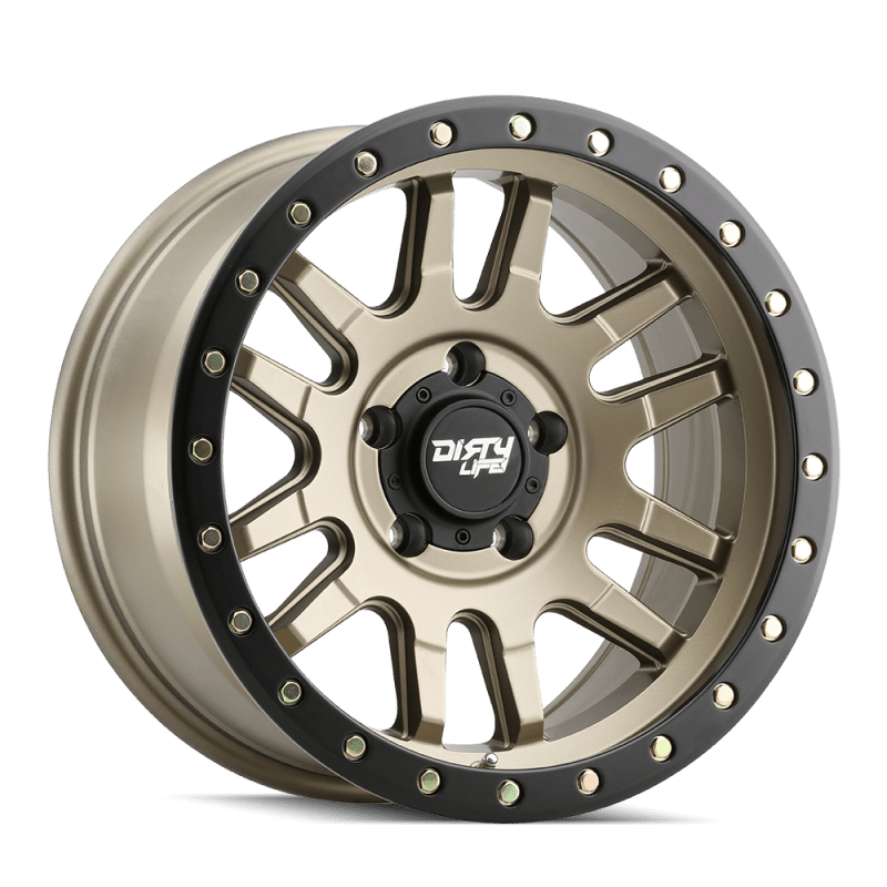 Dirty Life 9309 Canyon Pro 17x9/5x127 BP/-12mm Offset/71.5mm Hub Satin Gold Wheel - Beadlock - Mammoth Racing -