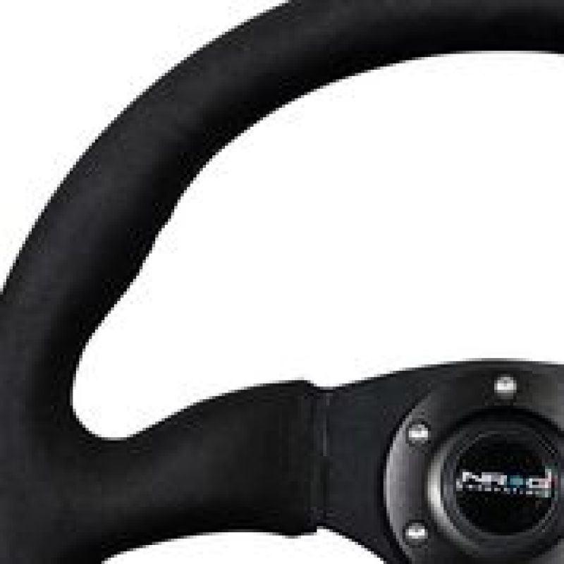 NRG Reinforced Steering Wheel (350mm / 2.5in. Deep)Blk Alcantara Comfort Grip w/4mm Matte Blk Spokes - My Store