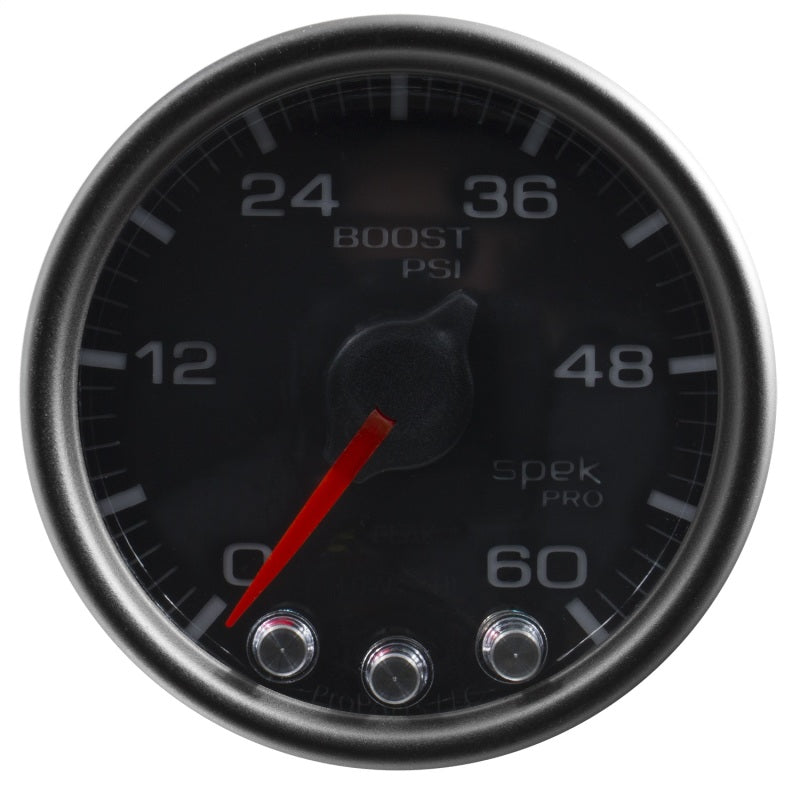 Autometer Spek-Pro Gauge Boost 2 1/16in 60psi Stepper Motor W/Peak & Warn Blk/Black - My Store