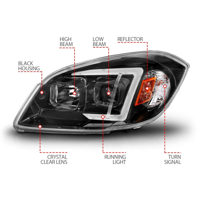 ANZO 05-10 Chevrolet Cobalt / 07-10 Pontiac G5 LED Projector Headlights w/ Seq Black Housing - Mammoth Racing -