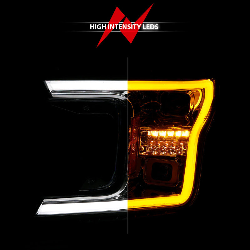 ANZO 18-20 Ford F-150 (w/o Fctry LED) Full LED Proj Headlights w/Light Bar Swtchbk Seq. Chrome w/Int - Mammoth Racing -