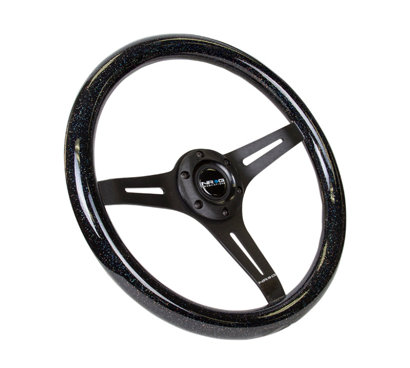 NRG Classic Wood Grain Steering Wheel (350mm) Black Sparkled Grip w/Black 3-Spoke Center - My Store