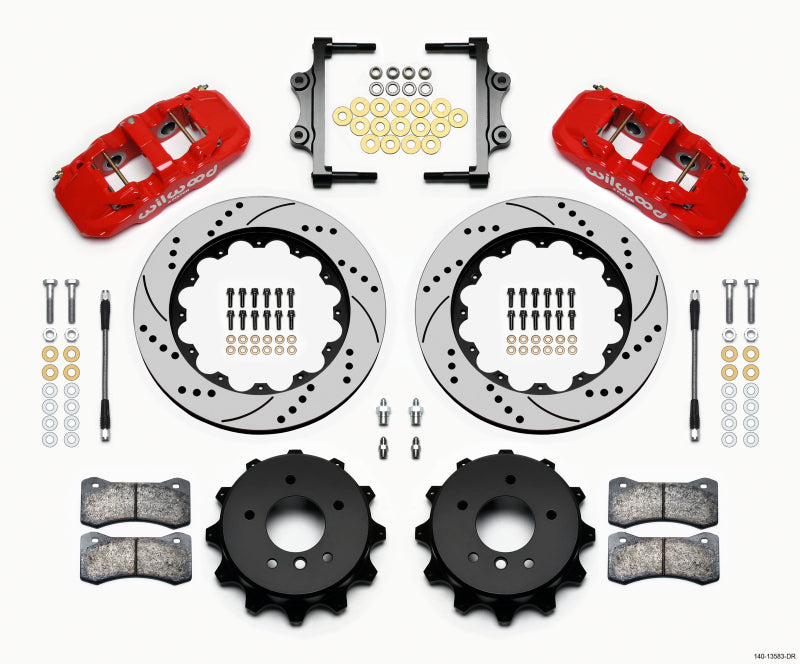 Wilwood Aero4 Rear Kit 14.00 Drilled Red 2007-2011 BMW E90 Series w/Lines - My Store