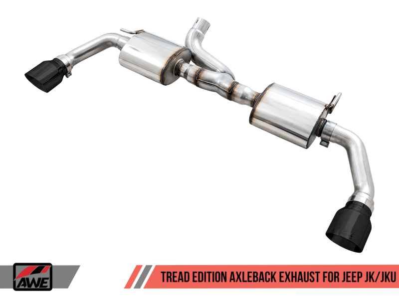 AWE Tuning 07-18 Jeep Wrangler JK/JKU 3.6L Tread Edition Axle-Back Dual Exhaust - Diamond Black Tips - Mammoth Racing -
