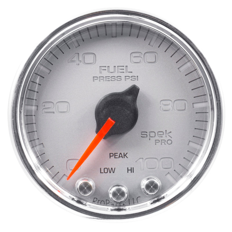 Autometer Spek-Pro Gauge Fuel Press 2 1/16in 100psi Stepper Motor W/Peak & Warn Slvr/Chrm - My Store