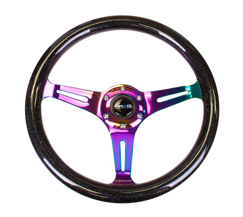 NRG Classic Wood Grain Steering Wheel (350mm) Black Sparkle/Galaxy Color w/Neochrome 3-Spoke - My Store