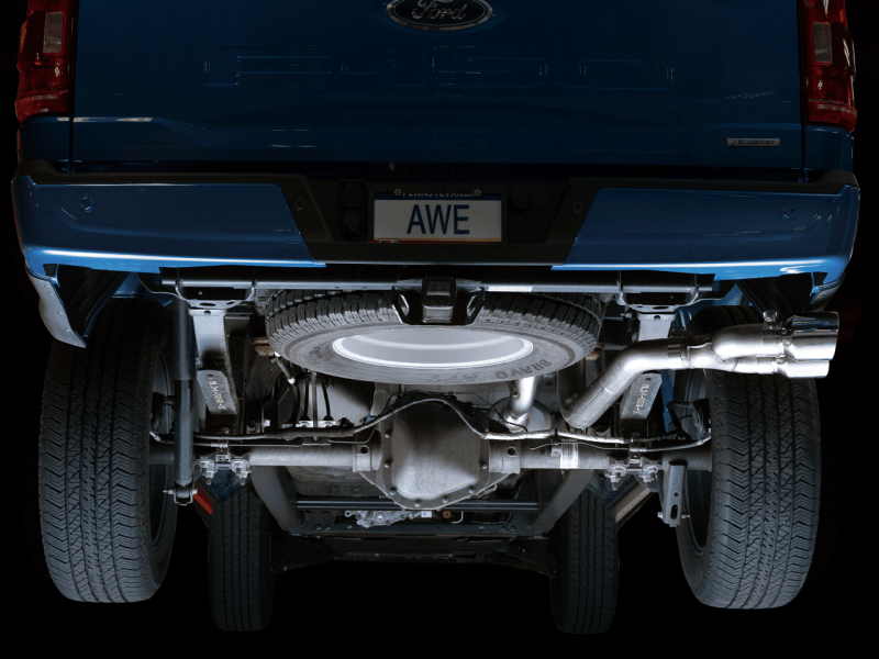 AWE 0FG 21+ Ford F150 Dual Side Exit Cat-Back Exhaust- 4.5in Chrome Silver Tips - My Store