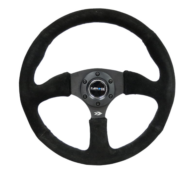 NRG Reinforced Steering Wheel (350mm / 2.5in. Deep) Blk Suede Comfort Grip w/5mm Matte Blk Spokes - My Store