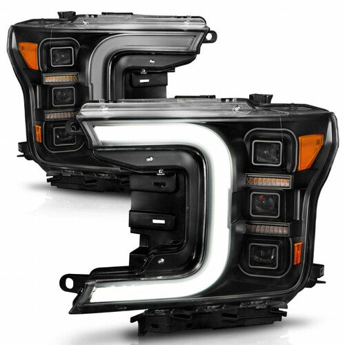 Anzo 18-20 Ford F-150 Full Led Projector Light Bar Headlights Black Amber - Mammoth Racing -