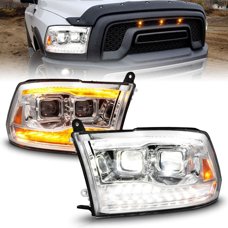 ANZO 09-18 Dodge Ram 1500/2500/3500 Full LED Proj Headlights w/Switchback Light Bar - Chrome - Mammoth Racing -