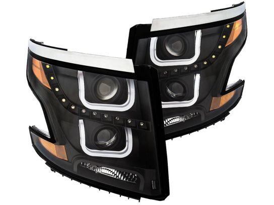ANZO 10-13 Kia Forte Projector Headlights w/Light Bar Halo Black Housing - Mammoth Racing -