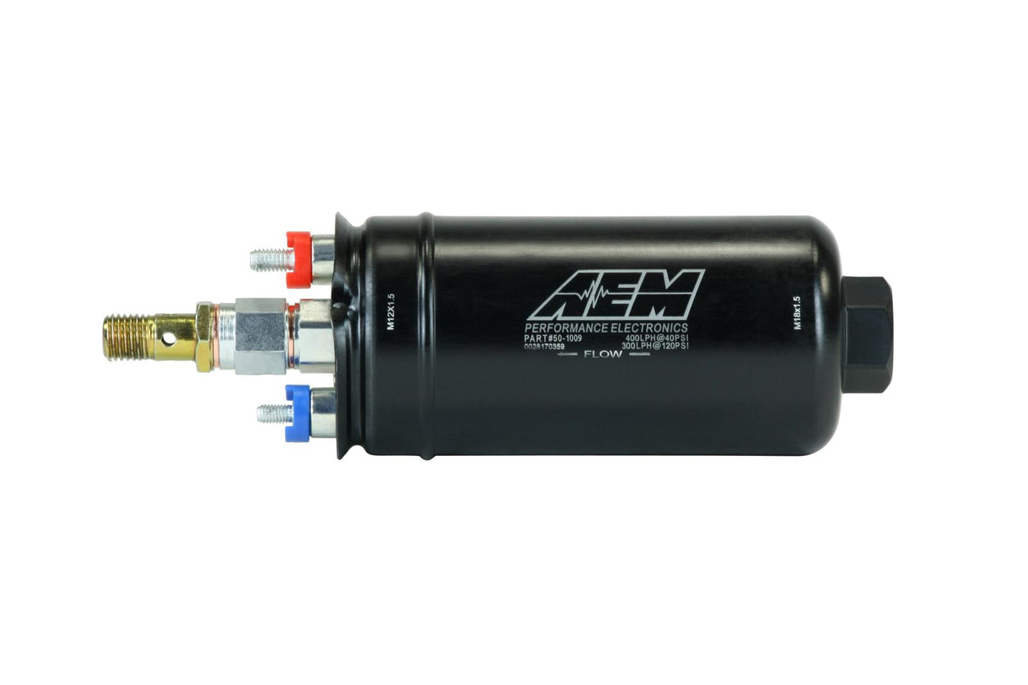 AEM 400lph High Pressure Inline Fuel Pump - M18x1.5 Female Inlet to M12x1.5 Male Outlet - My Store
