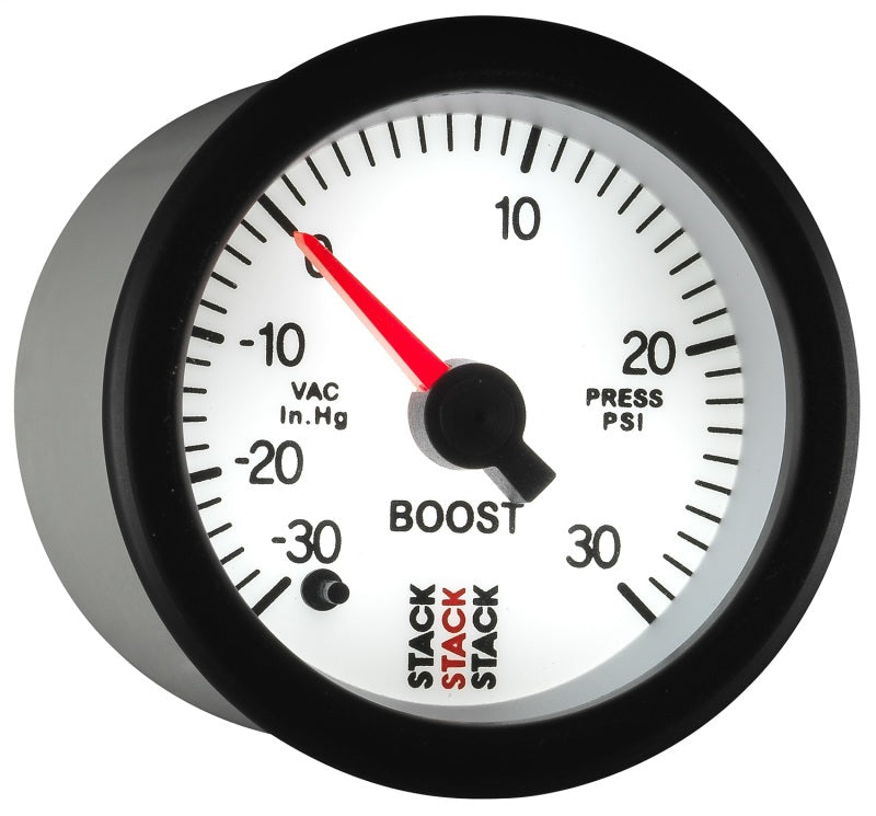 Autometer Stack 52mm -30inhg to +30 PSI (Incl T-Fitting) Pro Stepper Motor Boost Press Gauge - White - My Store