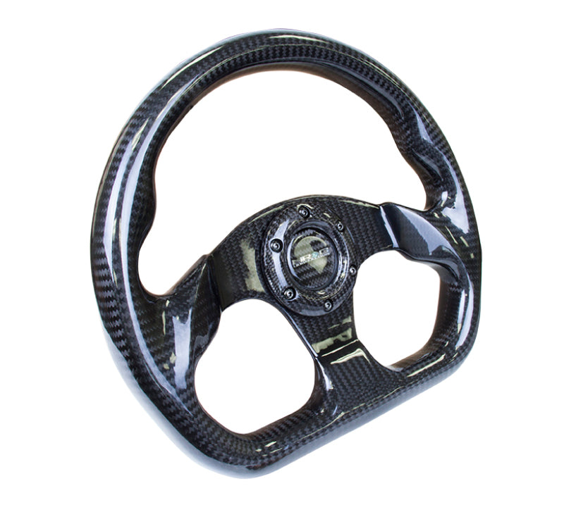 NRG Carbon Fiber Steering Wheel (320mm) Flat Bottom w/Shiny Black Carbon - My Store