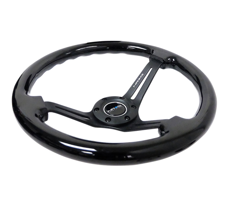 NRG Reinforced Steering Wheel (350mm / 3in. Deep) Blk Wood w/Blk Matte Spoke/Black Center Mark - My Store