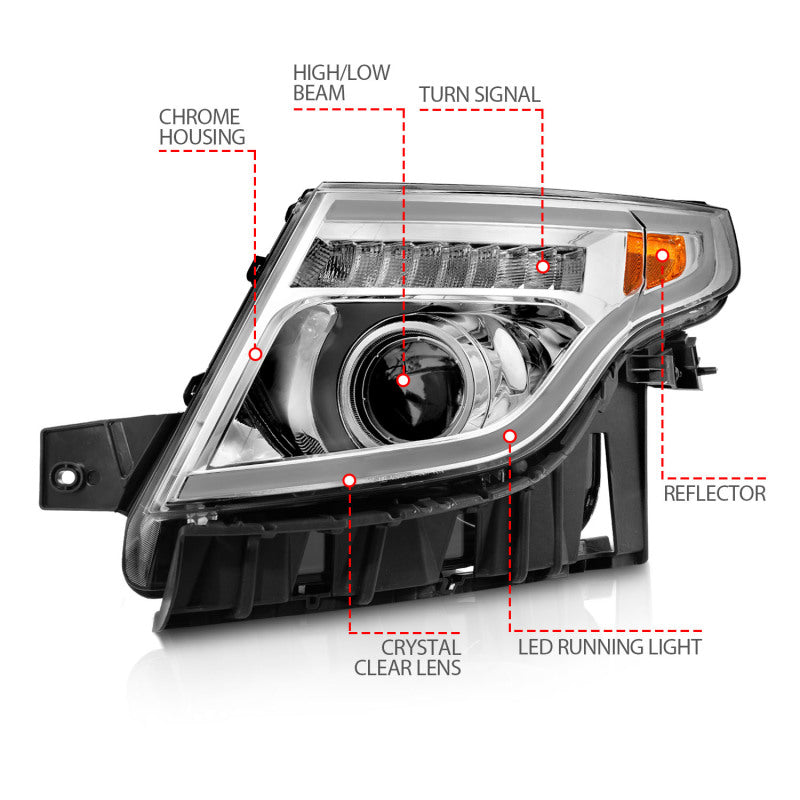 ANZO 11-15 Ford Explorer Projector Headlights w/ Light Bar Chrome Housing w/ Amber light - Mammoth Racing -