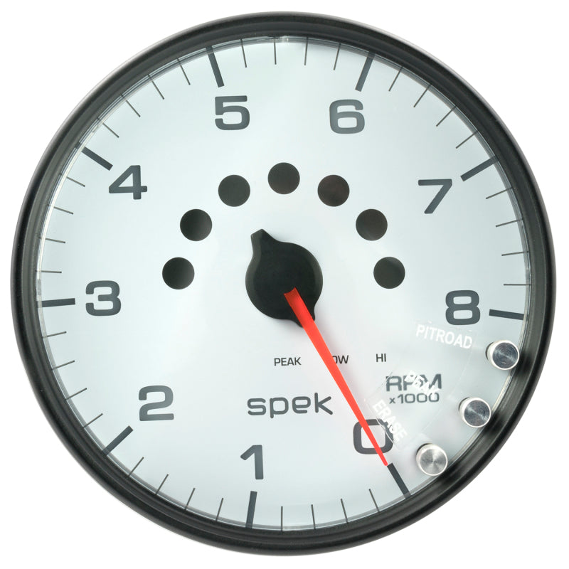 Autometer Spek-Pro Gauge Tachometer 5in 8K Rpm W/Shift Light & Peak Mem White/Black - My Store