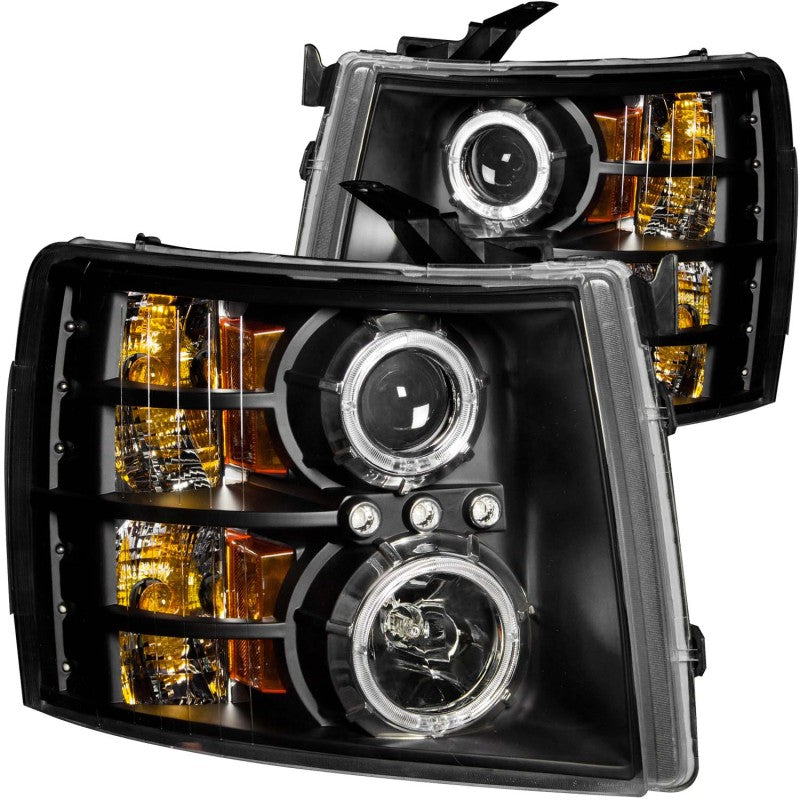 ANZO 2007-2013 Chevrolet Silverado 1500 Projector Headlights w/ Halo Black - Mammoth Racing -