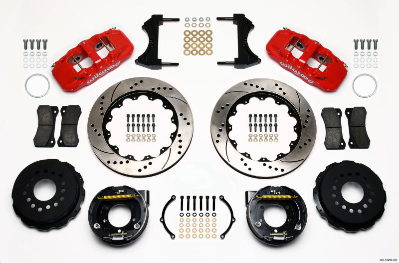Wilwood Aero4 Rear P-Brake Kit 14.00in Drill Red 2005-2014 Mustang - Mammoth Racing -