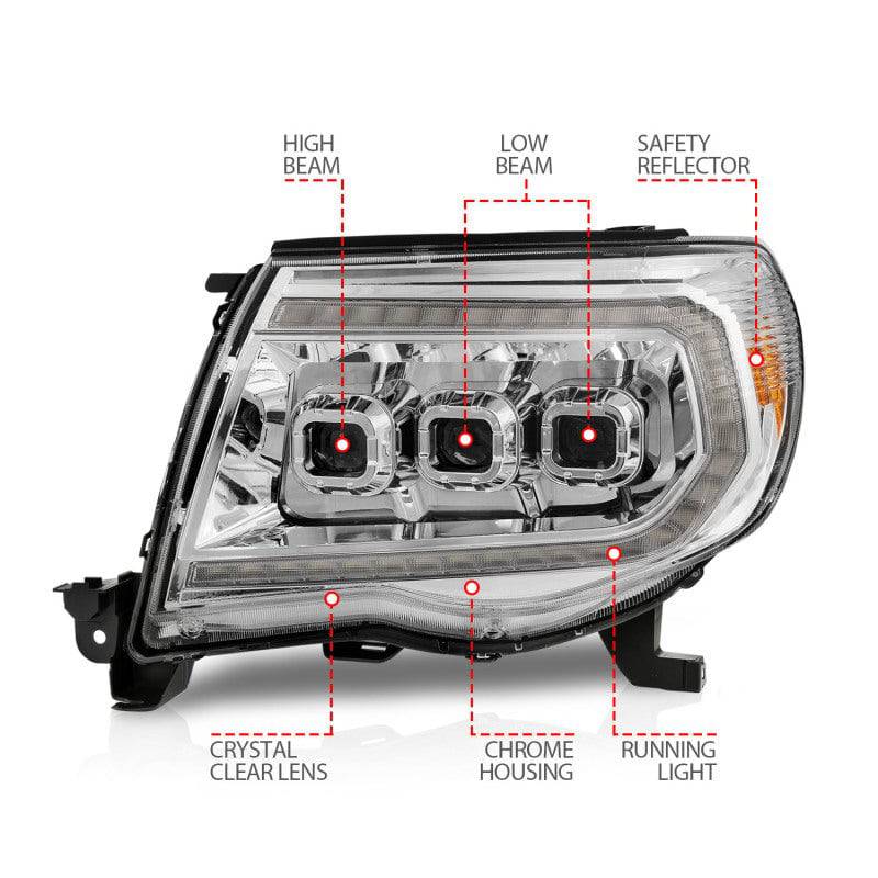 ANZO 05-11 Toyota Tacoma LED Projector Headlights w/Light Bar Swtchbk Seq. Chrome w/Initiation Light - Mammoth Racing -