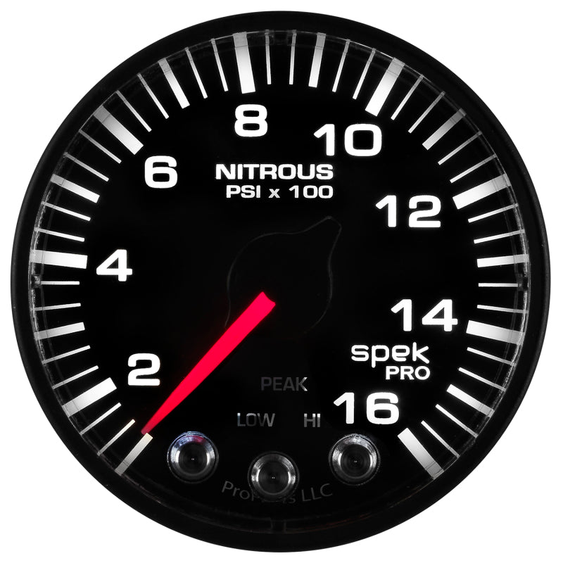 Autometer Spek-Pro Gauge Nitrous Press 2 1/16in 1600psi Stepper Motor W/Peak & Warn Blk/Blk - My Store