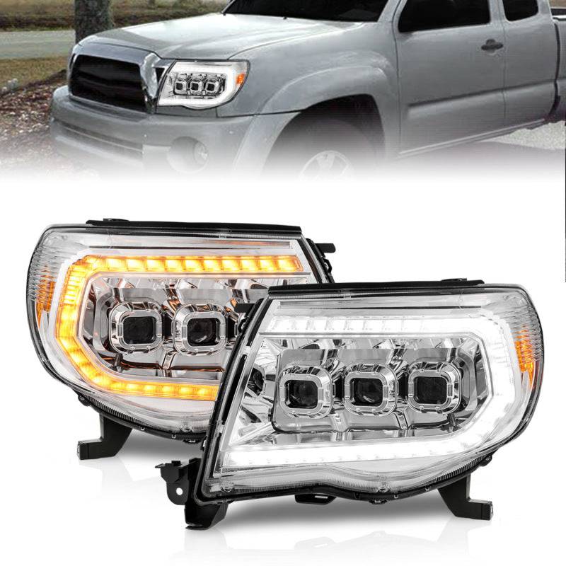 ANZO 05-11 Toyota Tacoma LED Projector Headlights w/Light Bar Swtchbk Seq. Chrome w/Initiation Light - Mammoth Racing -