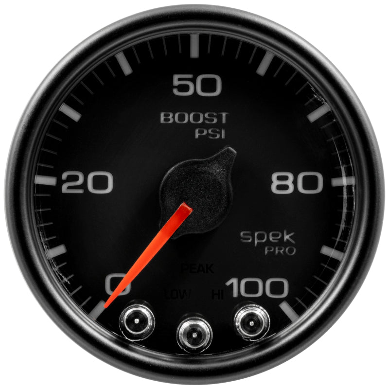 Autometer Spek-Pro Gauge Boost 2 1/16in 100psi Stepper Motor W/Peak & Warn Blk/Blk - My Store